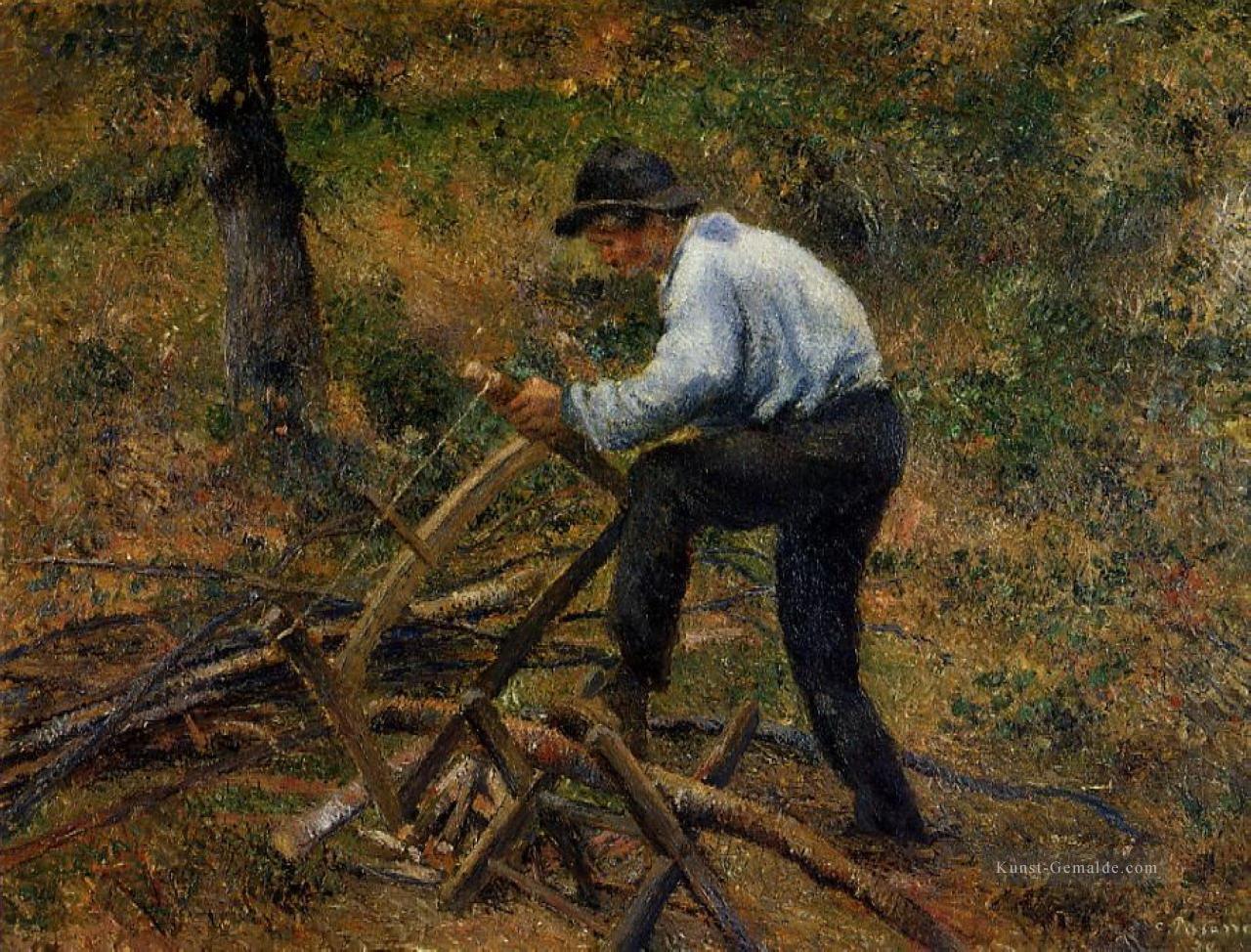 pere Melone Sägen von Holz pontoise 1879 Camille Pissarro Ölgemälde